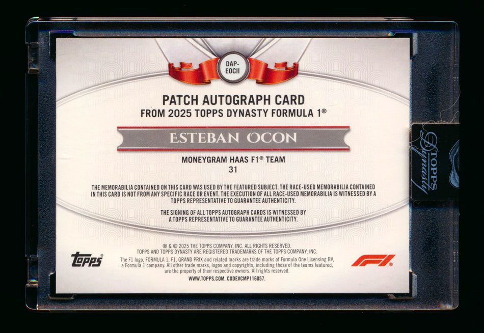 2025 Topps Dynasty F1 #DAP-EOCII Esteban Ocon Red Patch Autograph #4/5 ** (SOLD - $495.00 - 1/2/2026) **
