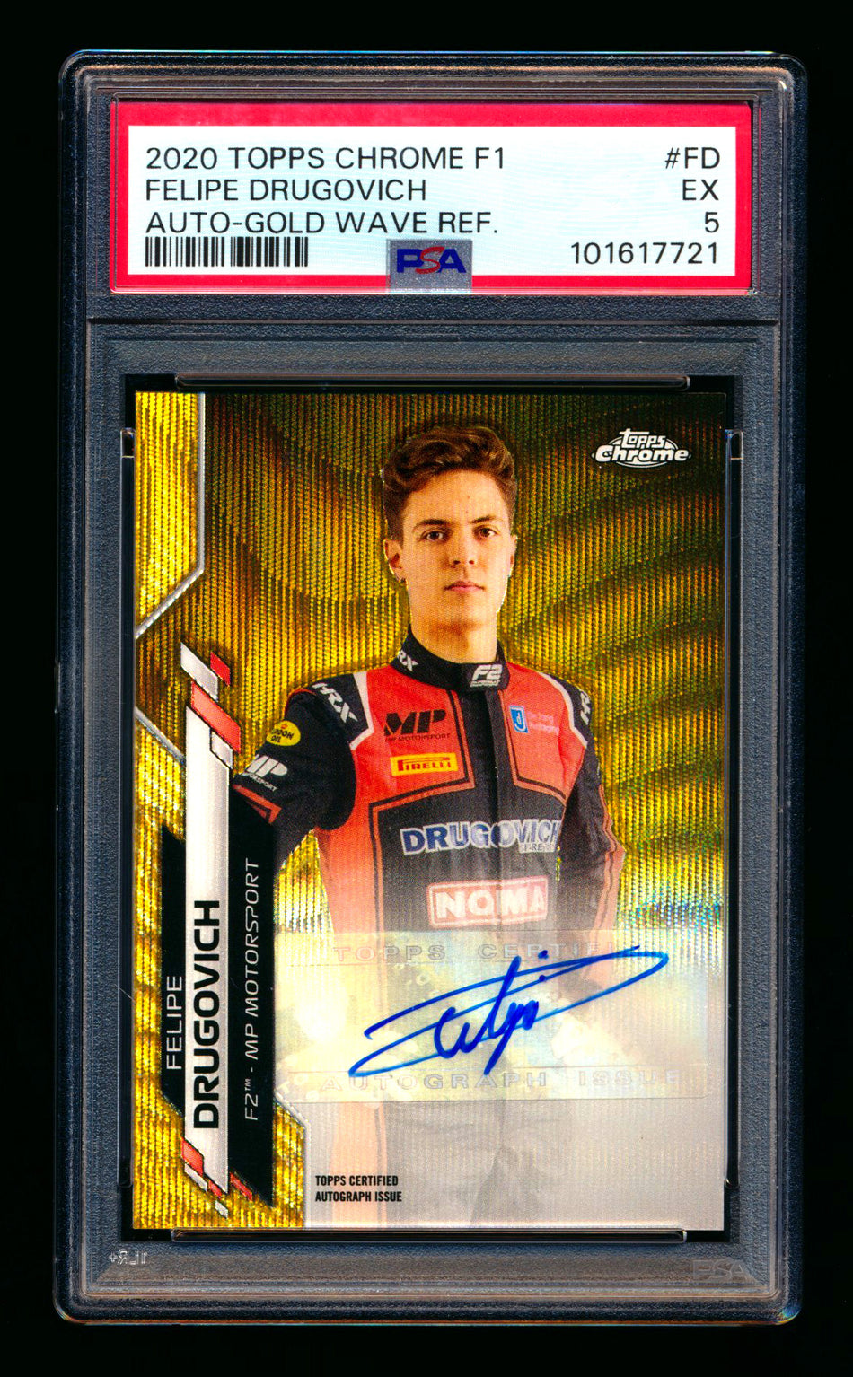 2020 Topps Chrome F1 #F1A-FD Felipe Drugovich RC Gold Wave Refractor Autograph #29/50 PSA 5 ** (SOLD - $125.00 - 11/1/2025) **