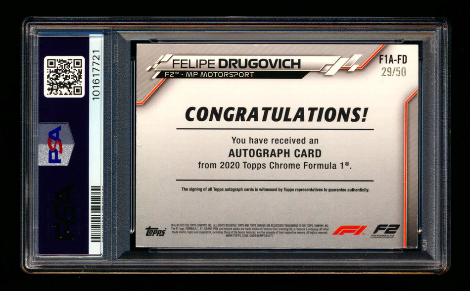 2020 Topps Chrome F1 #F1A-FD Felipe Drugovich RC Gold Wave Refractor Autograph #29/50 PSA 5 ** (SOLD - $125.00 - 11/1/2025) **
