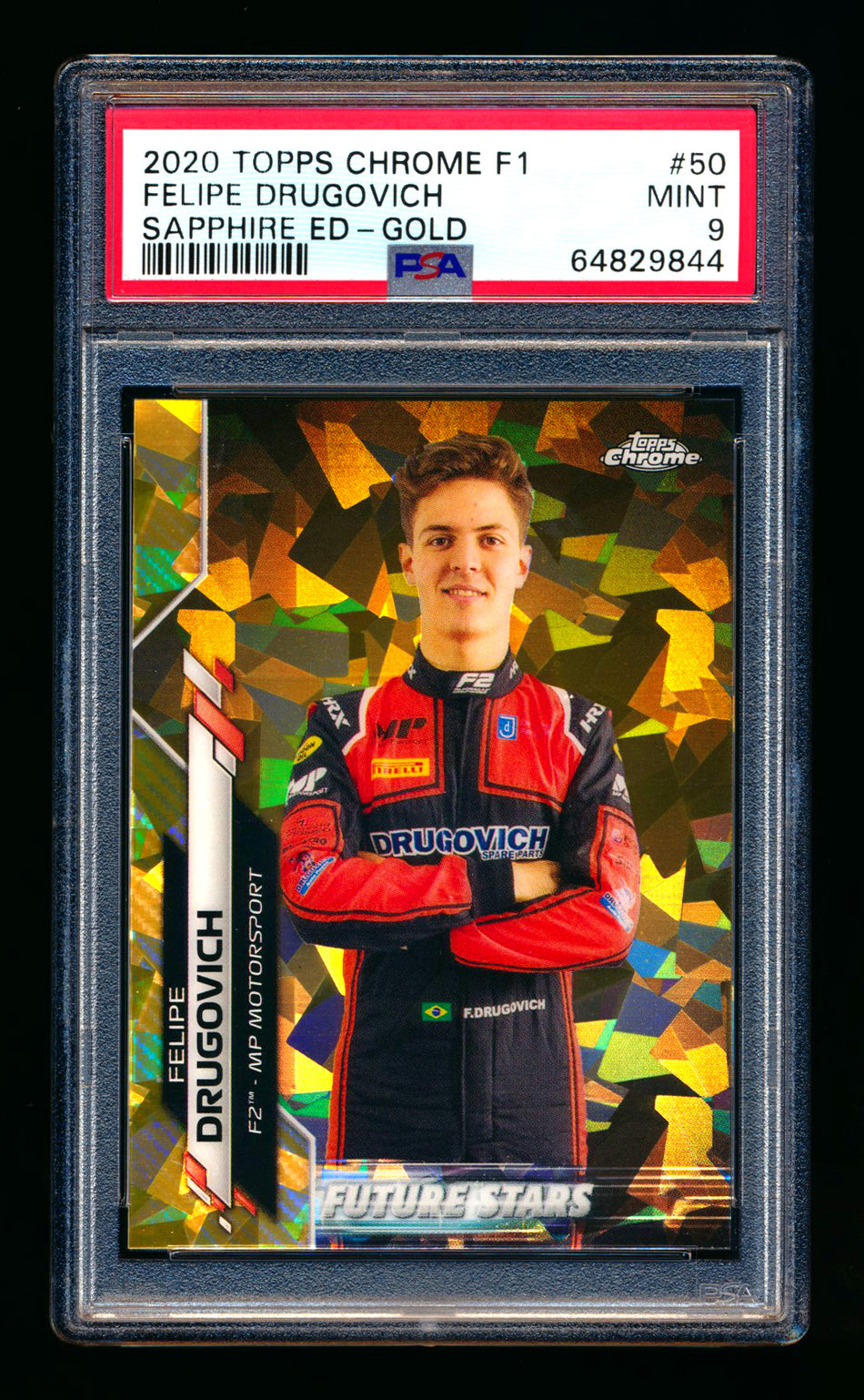 2020 Topps Chrome Sapphire F1 #50 Felipe Drugovich RC Gold Refractor #42/50 PSA 9