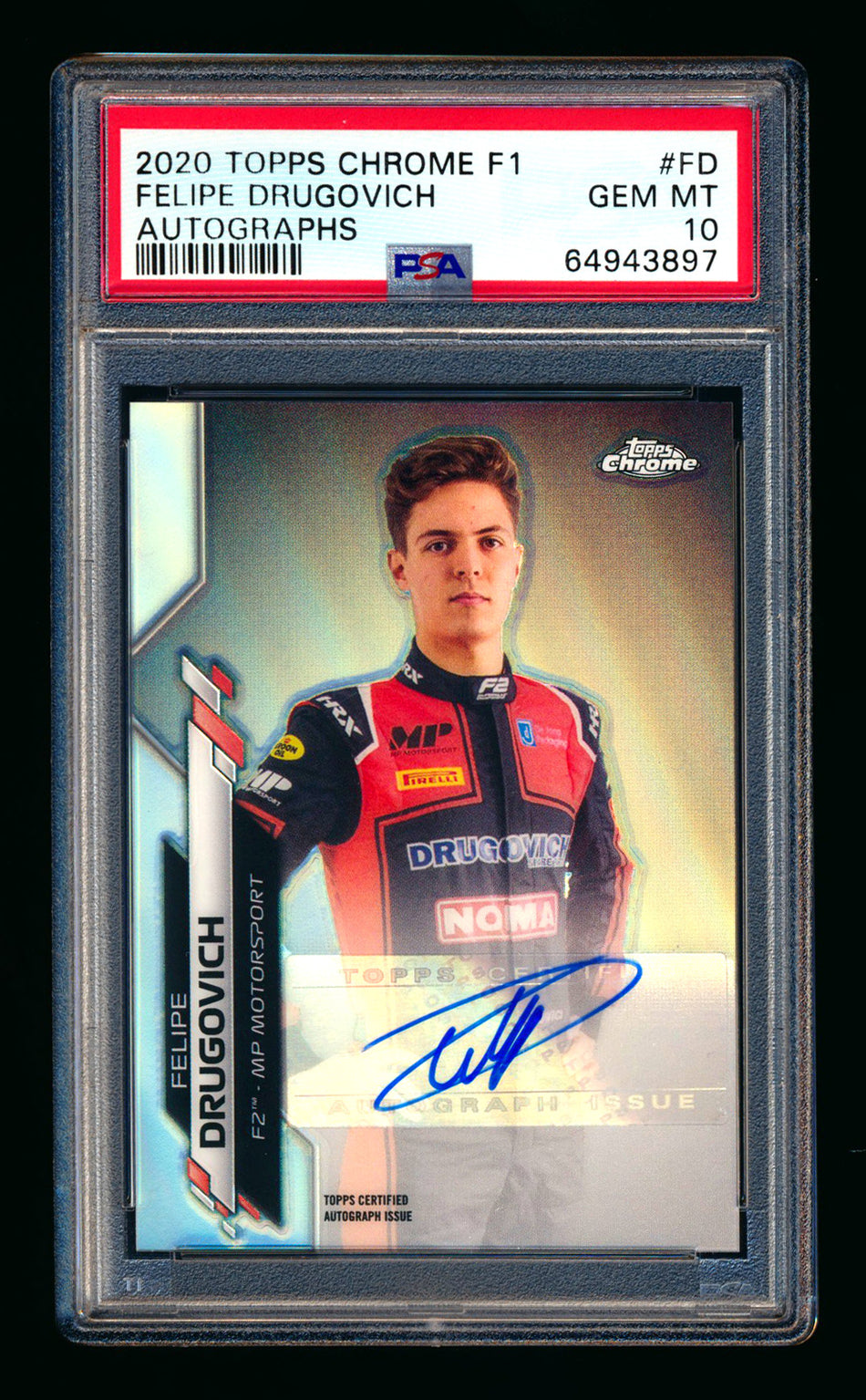 2020 Topps Chrome F1 #F1A-FD Felipe Drugovich RC Refractor Autograph #015/368 PSA 10 - POP 1!