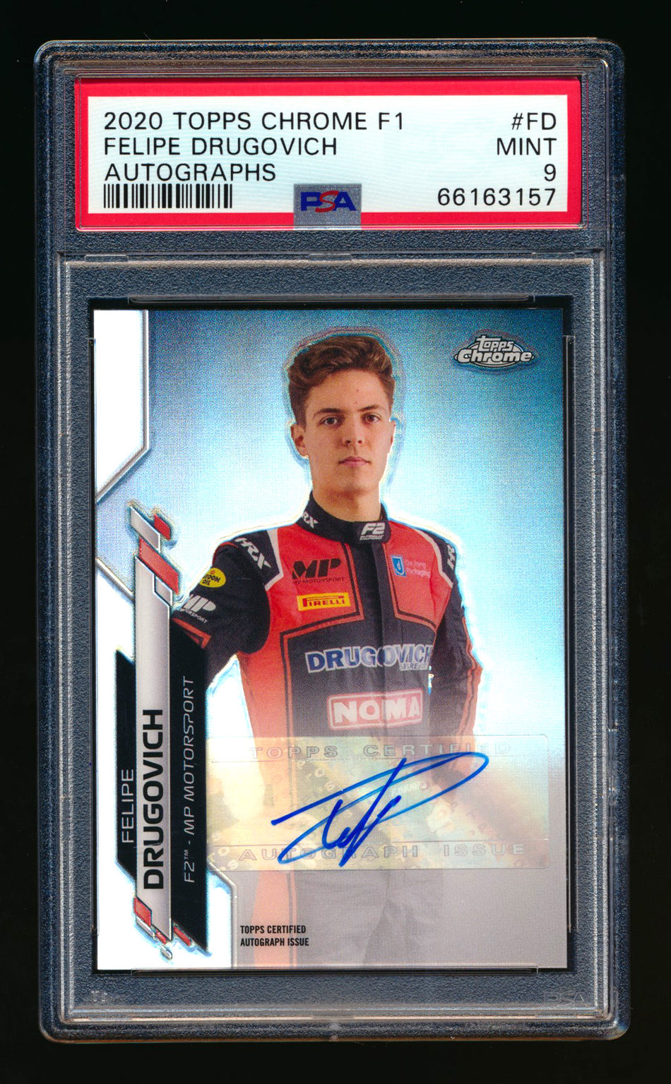 2020 Topps Chrome F1 #F1A-FD Felipe Drugovich RC Refractor Autograph #209/368 PSA 9