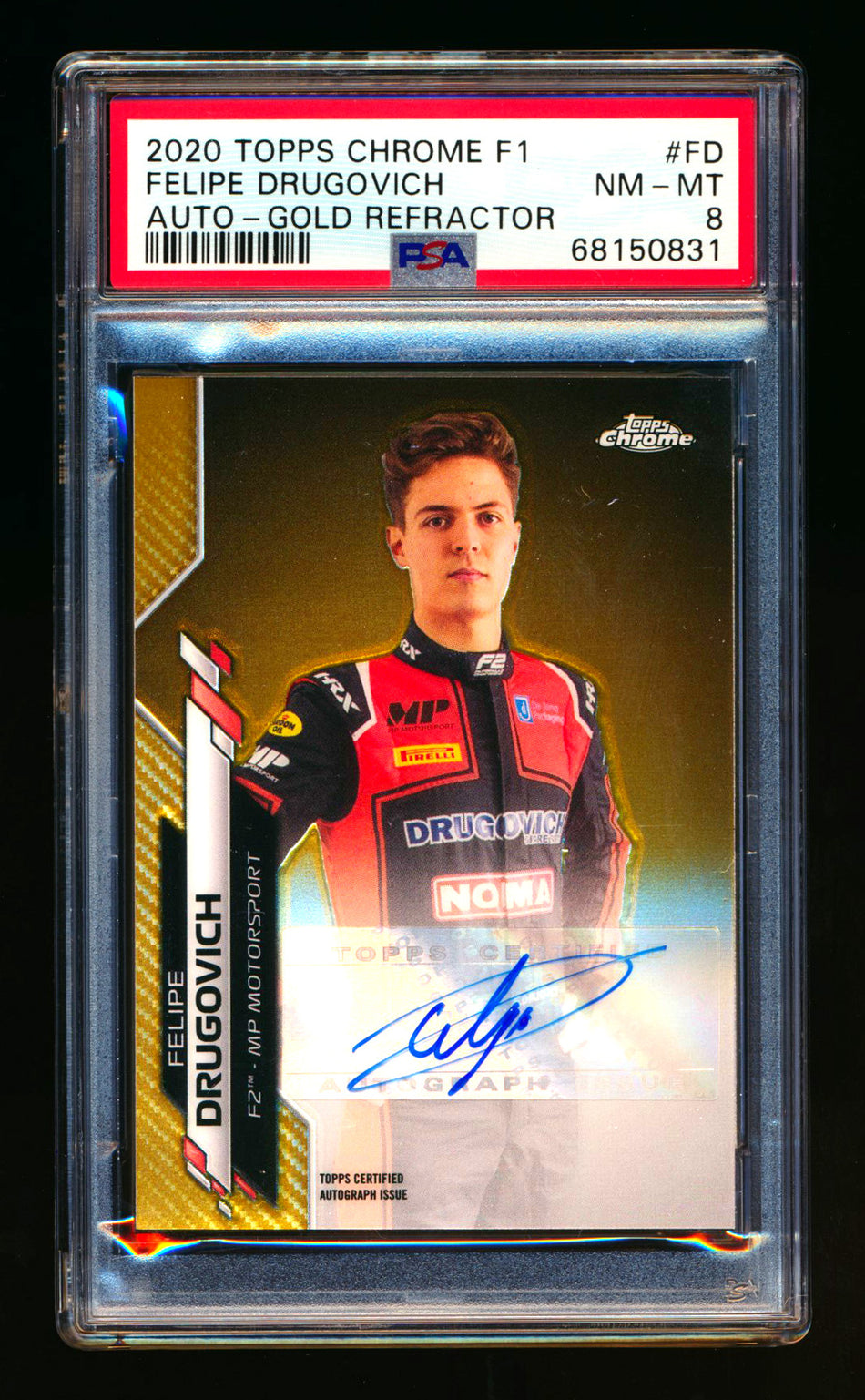 2020 Topps Chrome F1 #F1A-FD Felipe Drugovich RC Gold Refractor Autograph #37/50 PSA 8