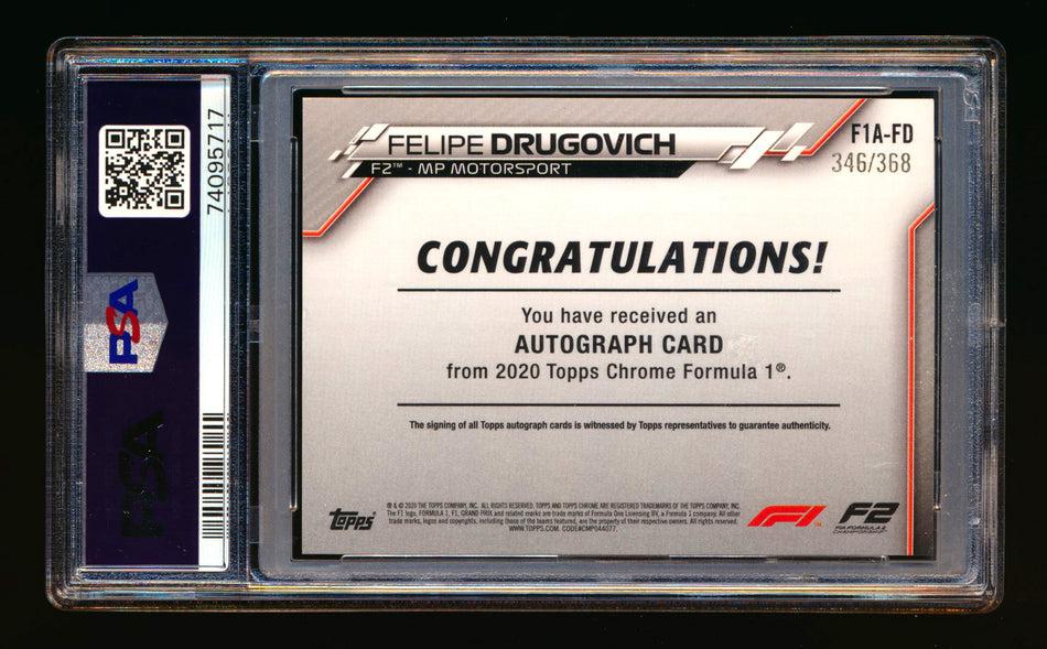 2020 Topps Chrome F1 #F1A-FD Felipe Drugovich RC Refractor Autograph #346/368 PSA 7 DNA 10 ** (SOLD - $69.00 - 10/23/2024) **