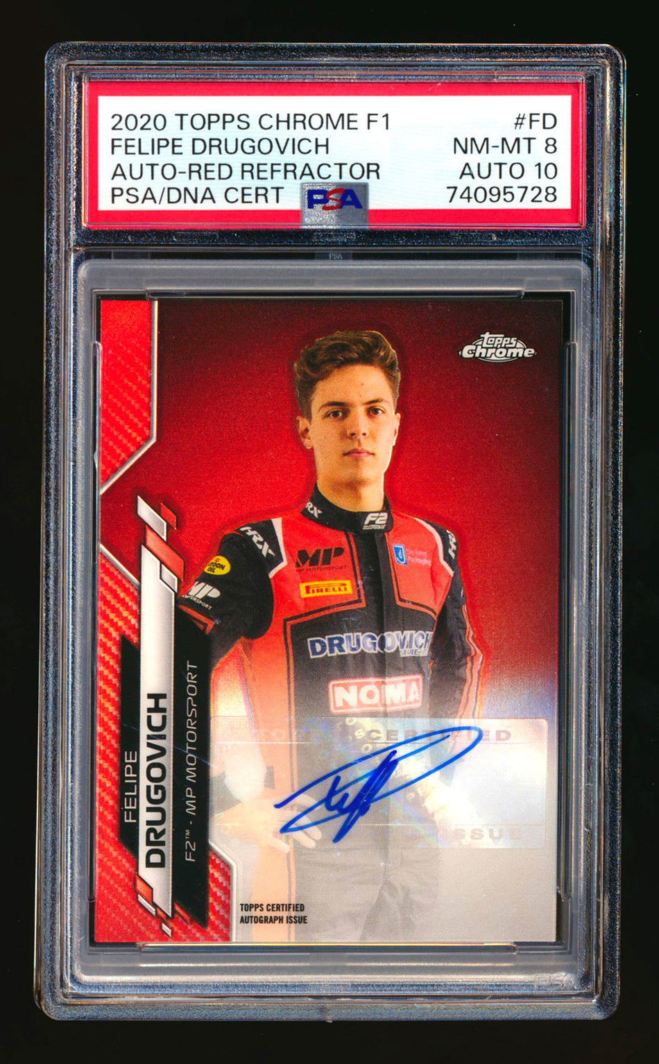 2020 Topps Chrome F1 #F1A-FD Felipe Drugovich RC Red Refractor Autograph #4/5 PSA 8 DNA 10 ** (SOLD - $3,700.00 - 10/15/2025) **