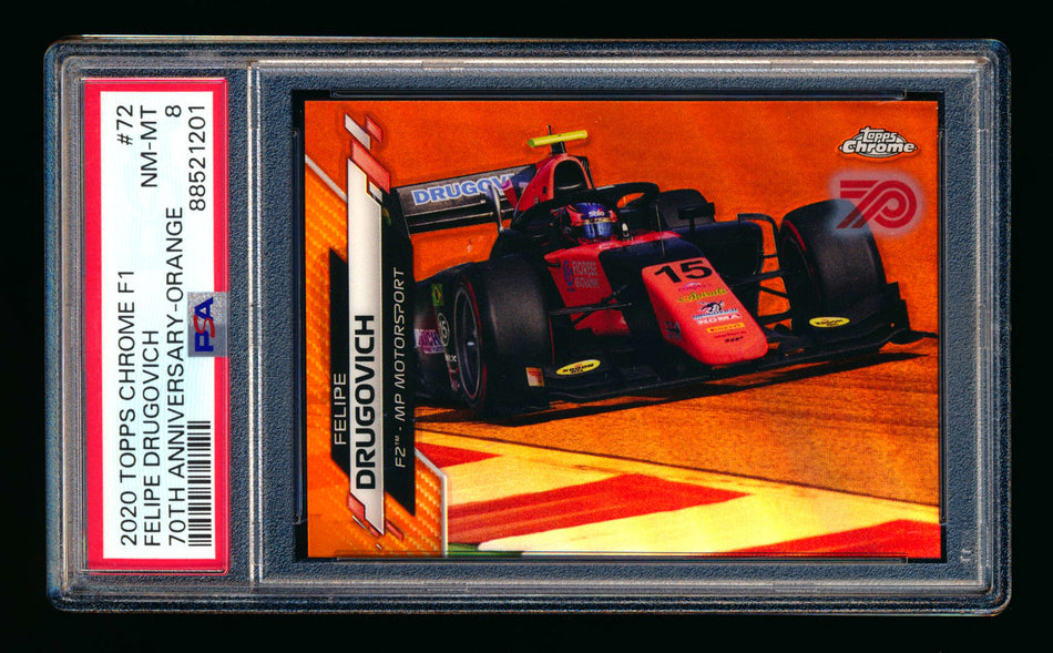 2020 Topps Chrome F1 #72 Felipe Drugovich RC 70th Orange Refractor PSA 8 ** (SOLD - $25.00 - 10/23/2024) **