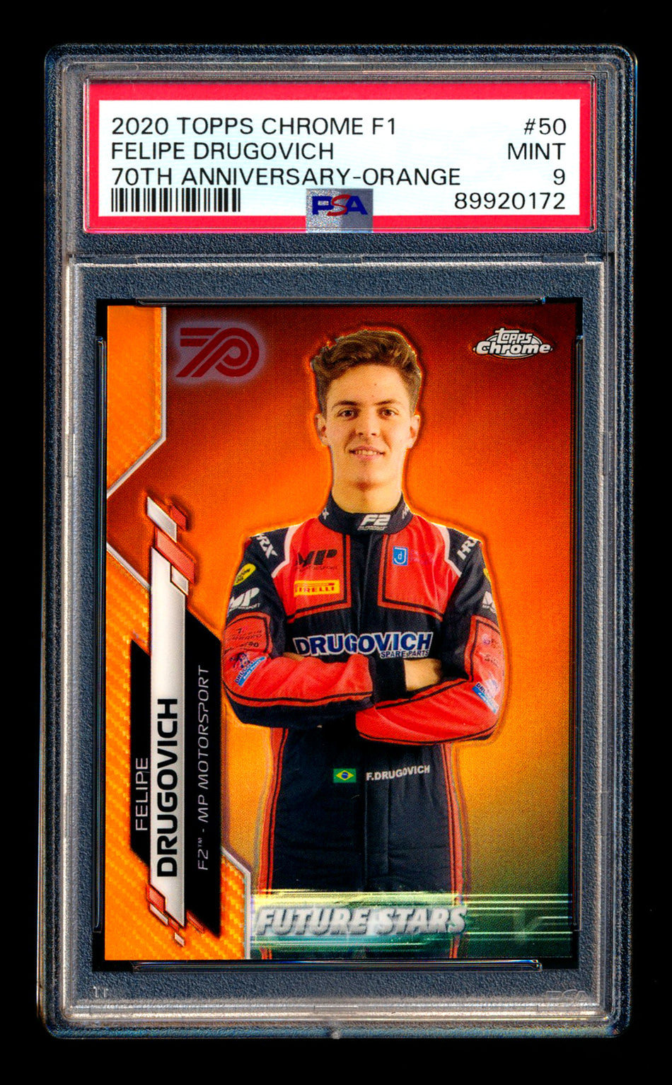 2020 Topps Chrome F1 #50 Felipe Drugovich RC 70th Anniversary Orange Refractor PSA 9 ** (SOLD - $59.00 - 12/19/2024) **