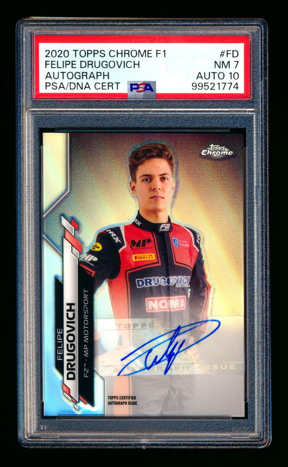 2020 Topps Chrome F1 #F1A-FD Felipe Drugovich RC Refractor Autograph #061/368 PSA 7 DNA 10