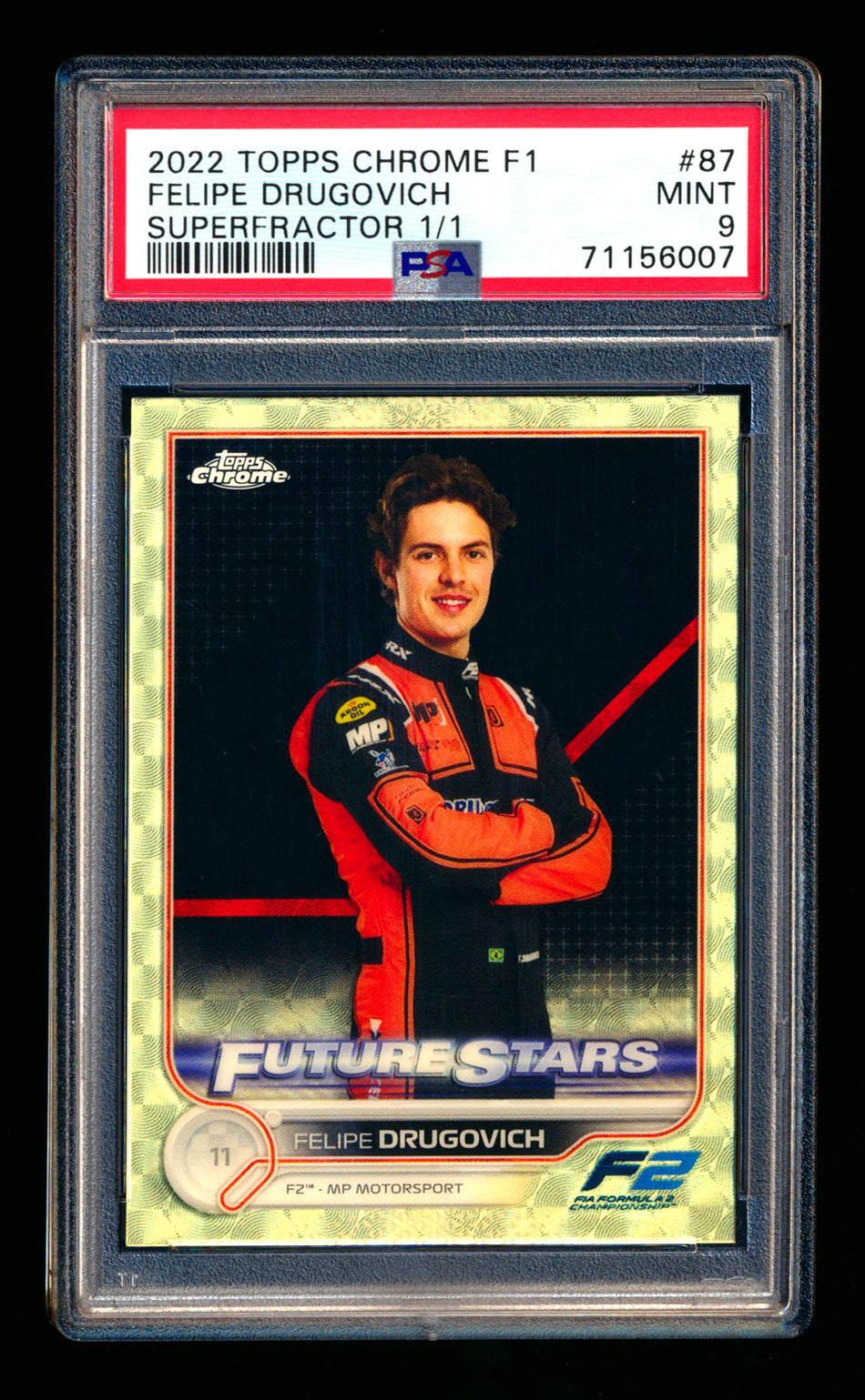 2022 Topps Chrome F1 #87 Felipe Drugovich RC Superfractor #1/1 PSA 9