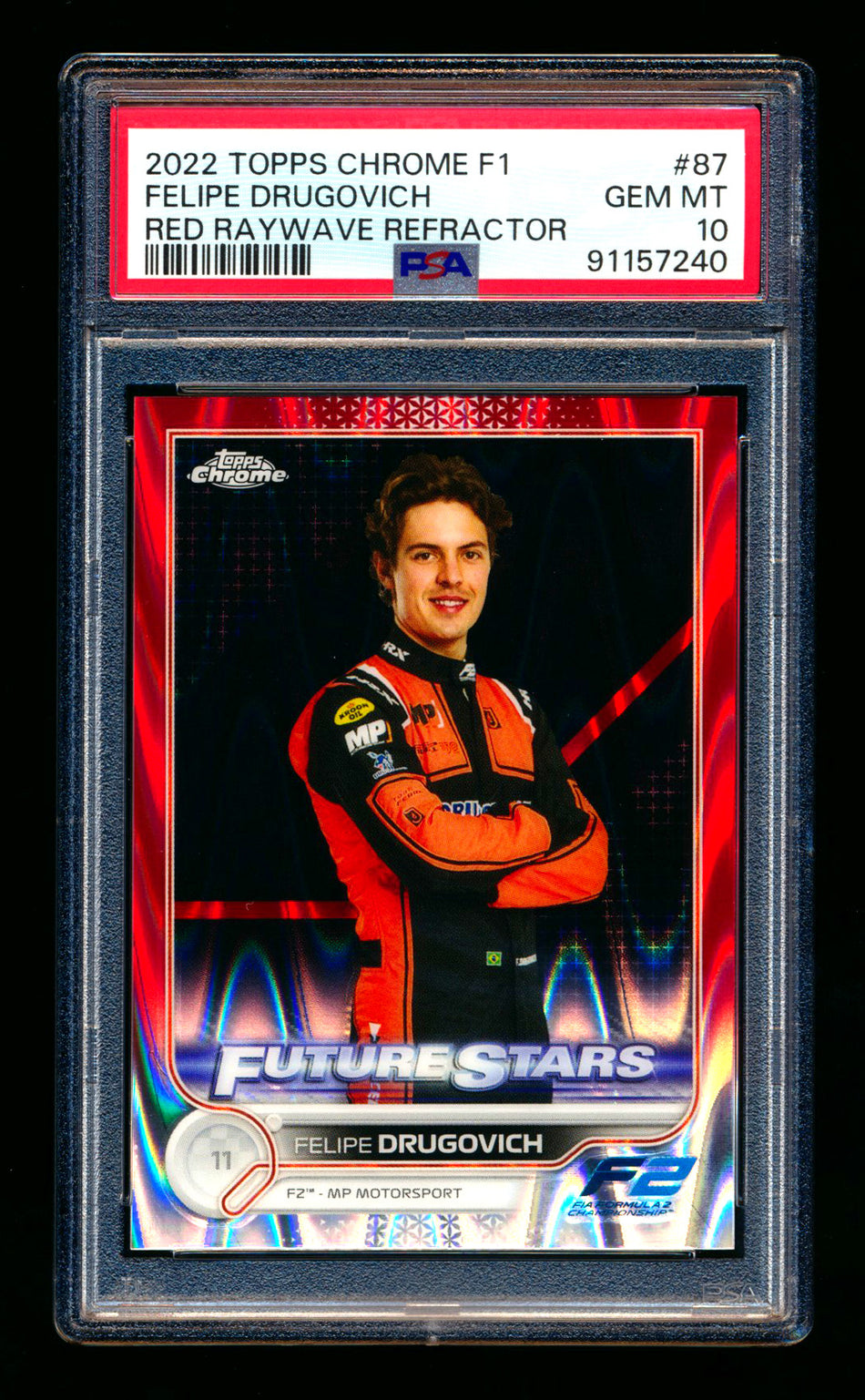 2022 Topps Chrome F1 #87 Felipe Drugovich RC Red Raywave Refractor #3/5 PSA 10
