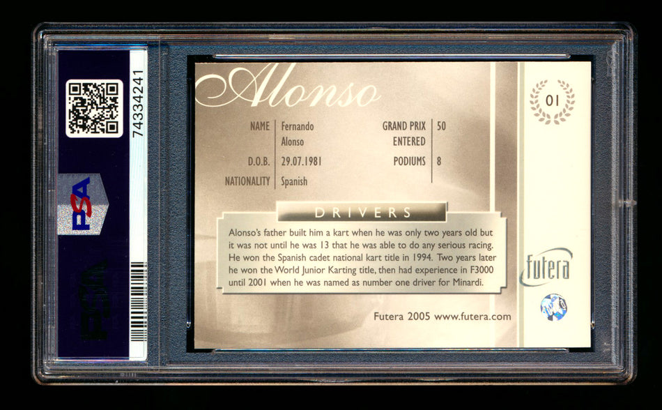 2005 Futera Grand Prix #1 Fernando Alonso RC Drivers PSA 8 ** (SOLD eBay - $125.00 - 3/20/2026) **