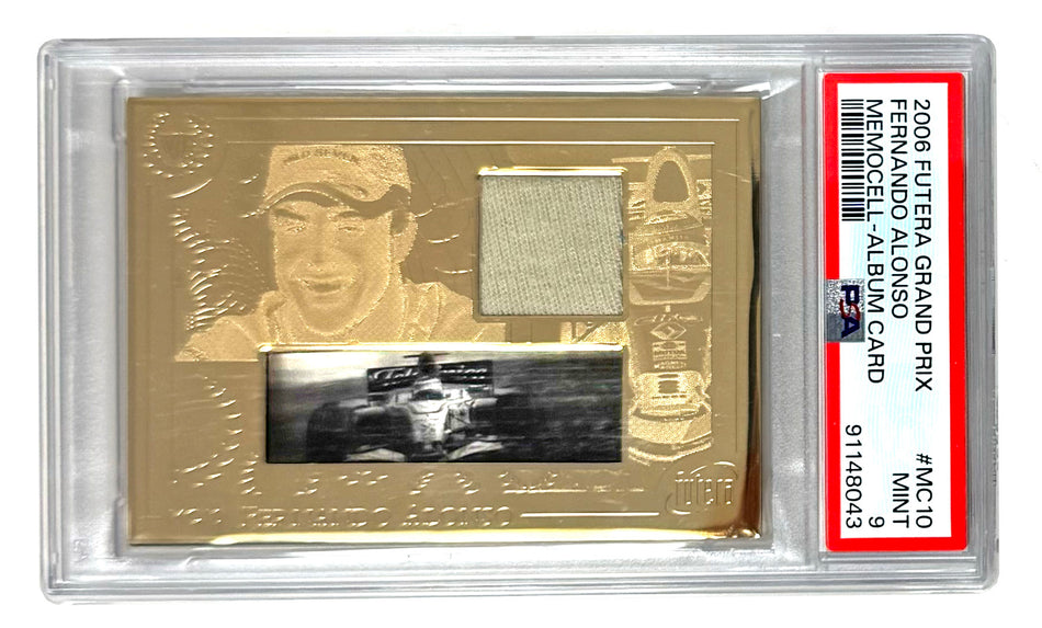 2006 Futera Grand Prix F1 #MC10 Fernando Alonso 24K Gold Memocell Film Cell Patch #72/75 PSA 9