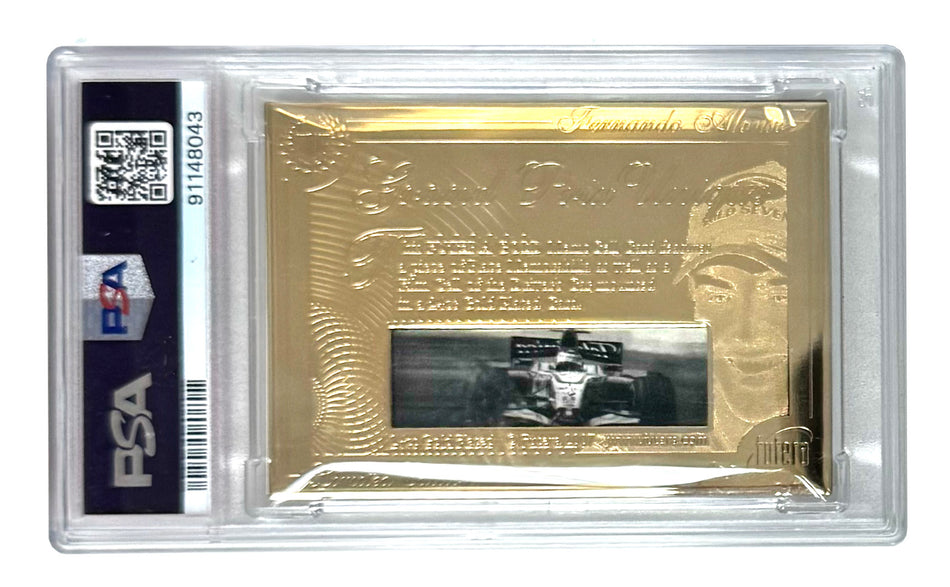 2006 Futera Grand Prix F1 #MC10 Fernando Alonso 24K Gold Memocell Film Cell Patch #72/75 PSA 9