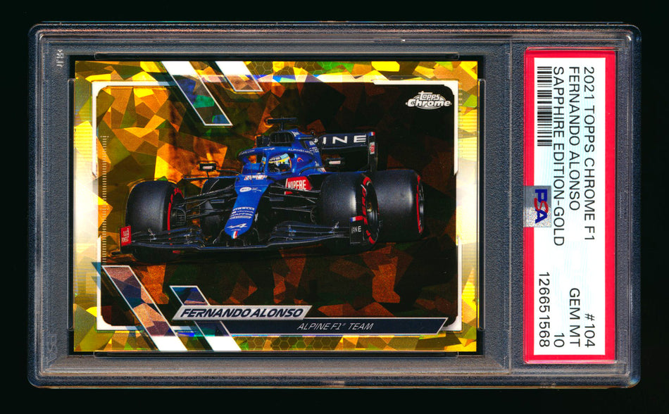 2021 Topps Chrome Sapphire F1 #104 Fernando Alonso RC Gold Refractor #26/50 PSA 10
