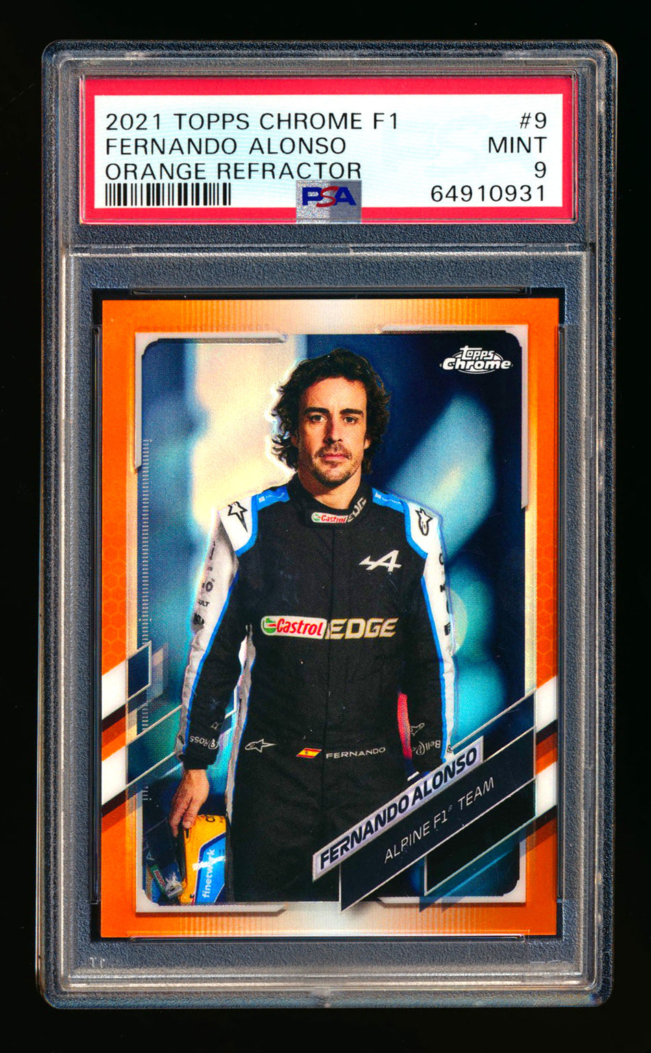 2021 Topps Chrome F1 #9 Fernando Alonso RC Orange Refractor Portrait #15/25 PSA 9 ** (SOLD WCCS - $140.00 - 8/23/2025) **