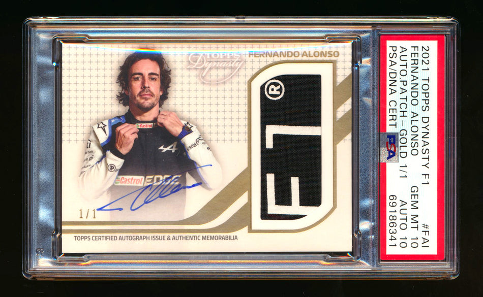 2021 Topps Dynasty F1 #DAP-FAI Fernando Alonso Gold ROOKIE Patch Autograph #1/1 PSA 10 DNA 10