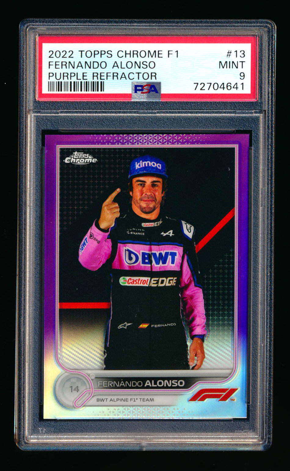 2022 Topps Chrome F1 #13 Fernando Alonso Purple Refractor Portrait #001/399 PSA 9 (First #!) ** (SOLD eBay - $35.00 - 2/3/2025) **