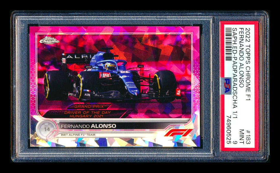 2022 Topps Chrome Sapphire F1 #183 Fernando Alonso Padparadscha Refractor #1/1 PSA 9
