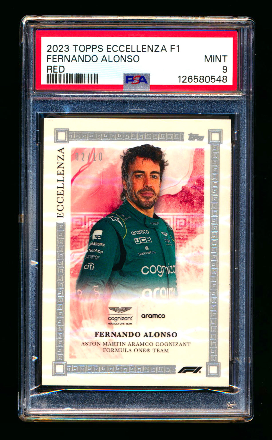 2023 Topps Eccellenza F1 Fernando Alonso Red Parallel #02/10 PSA 9 ** (SOLD - $224.10 - 5/6/2026) **