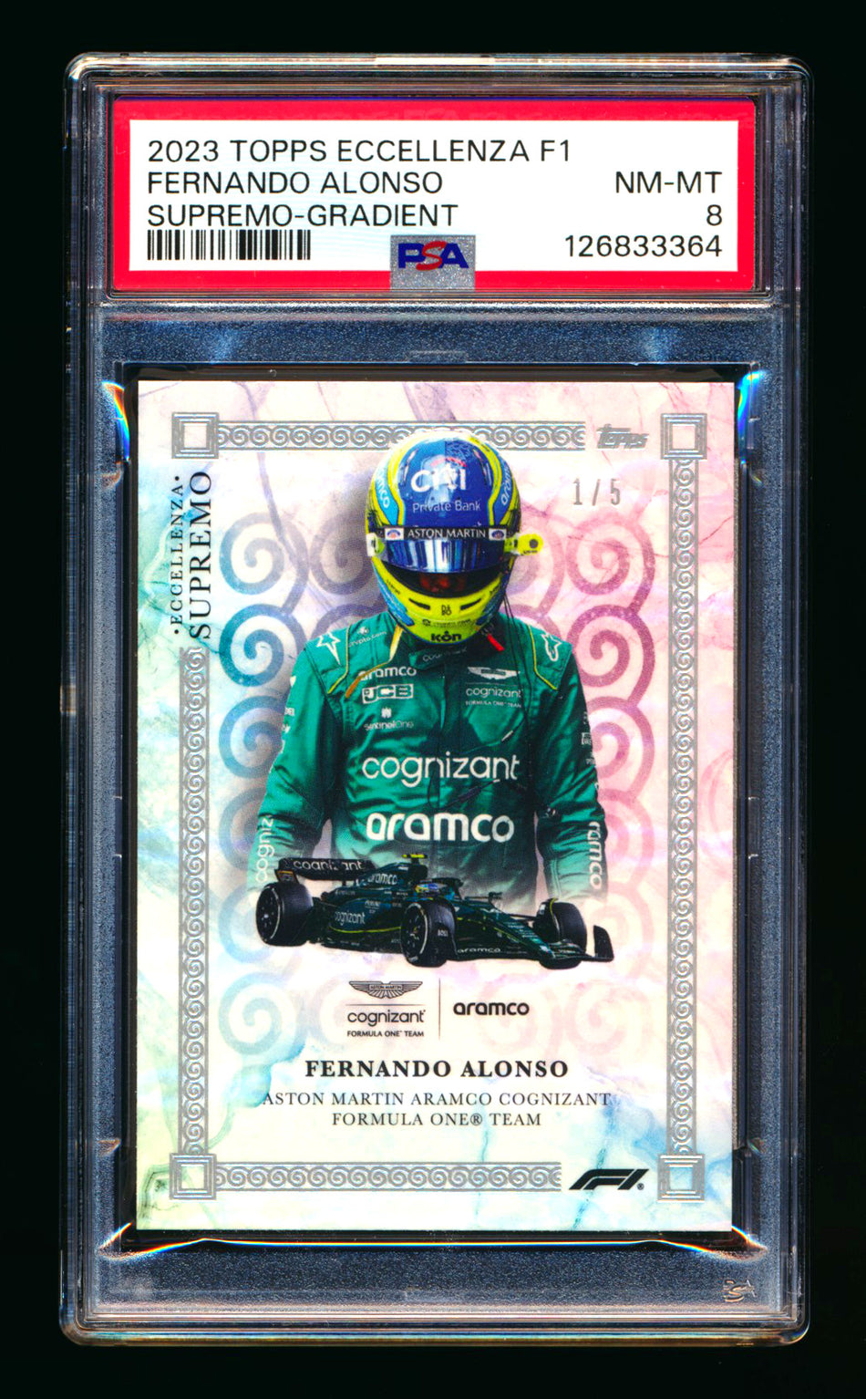 2023 Topps Eccellenza F1 Supremo Fernando Alonso Gradient Parallel #1/5 PSA 8 (First #!)