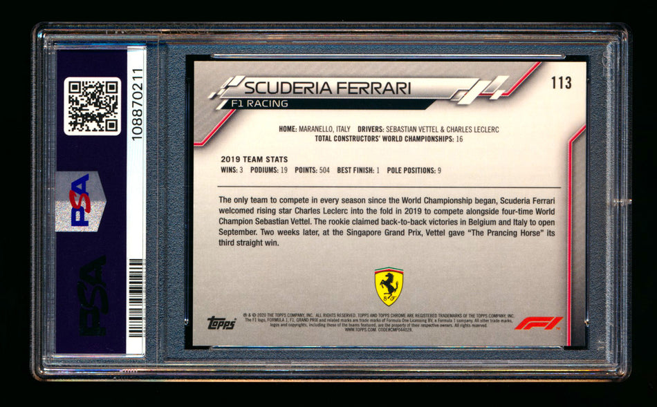2020 Topps Chrome F1 #113 Scuderia Ferrari Team RC Logo 70th Anniversary Gold Refractor PSA 9 ** (SOLD eBay - $349.00 - 5/31/2026) **
