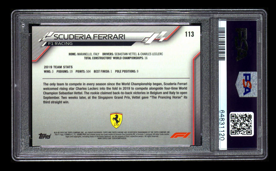 2020 Topps Chrome F1 #113 Scuderia Ferrari Team Logo RC 70th Anniversary Superfractor PSA 8