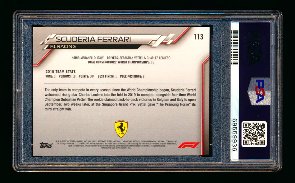 2020 Topps Chrome Sapphire F1 #113 Scuderia Ferrari Team Logo RC Refractor PSA 10 ** (SOLD eBay - $95.00 - 1/11/2025) **