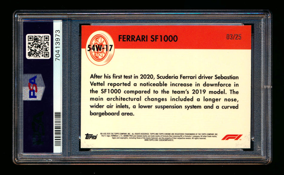 2020 Topps Chrome F1 1954 World on Wheels #54W-17 Ferrari SF1000 RC Orange Refractor #03/25 PSA 10