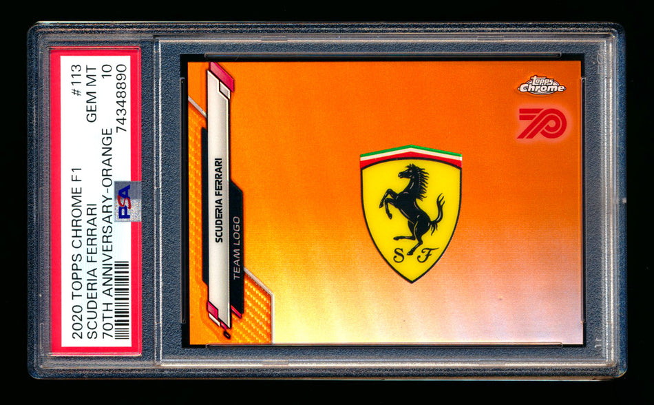 2020 Topps Chrome F1 #113 Scuderia Ferrari Team Logo RC 70th Anniversary Orange Refractor PSA 10