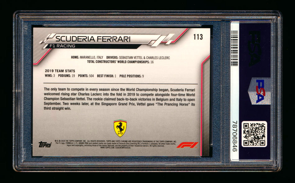 2020 Topps Chrome F1 #113 Scuderia Ferrari Team Logo RC PSA 10 ** (SOLD eBay - $99.00 - 1/2/2025) **