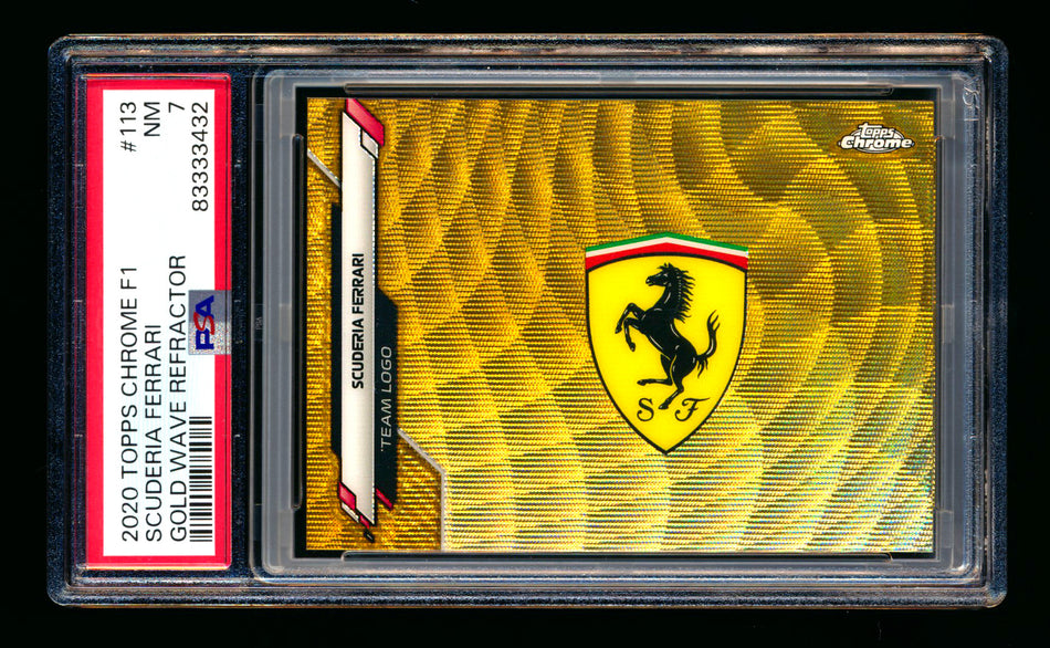 2020 Topps Chrome F1 #113 Scuderia Ferrari Team Logo RC Gold Wave Refractor #29/50 PSA 7