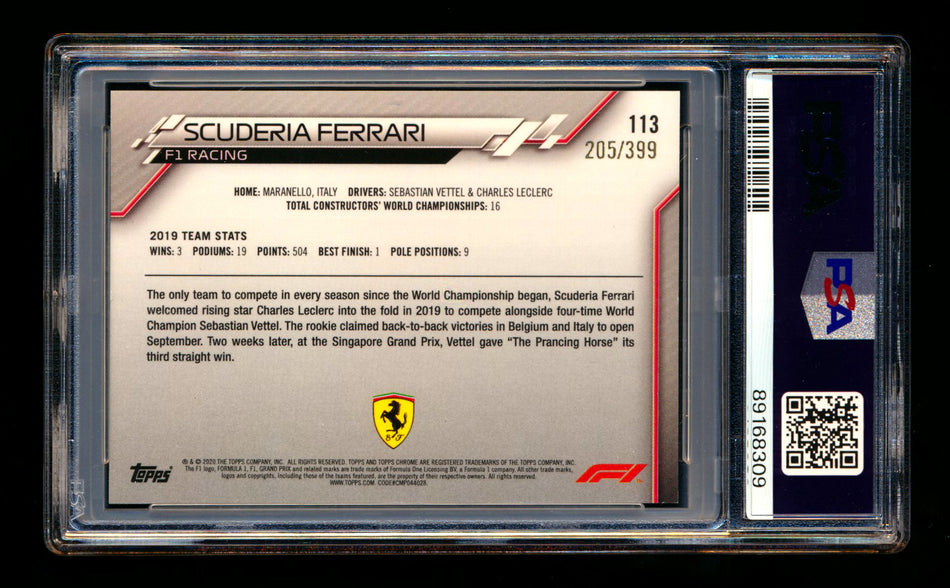 2020 Topps Chrome F1 #113 Scuderia Ferrari Team Logo RC Purple Refractor #205/399 PSA 9