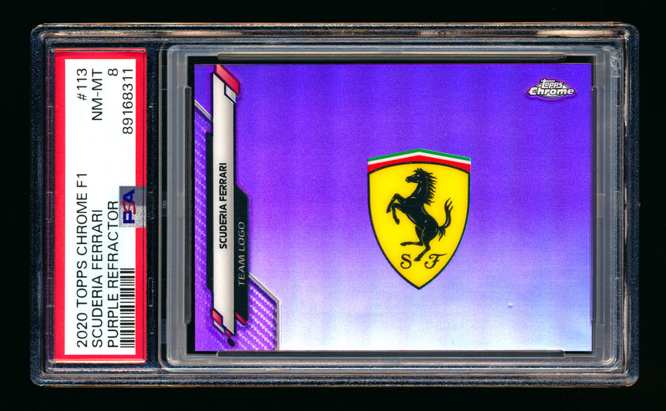 2020 Topps Chrome F1 #113 Scuderia Ferrari Team Logo RC Purple Refractor #087/399 PSA 8