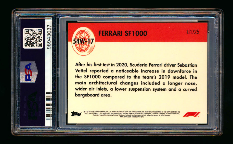 2020 Topps Chrome F1 1954 World on Wheels #54W-17 Ferrari SF1000 RC Orange Refractor #01/25 PSA 10 (First #!) (Ultimate Wishlist - Wish Granted!) ** (SOLD - $1795.00 - 3/7/2025) **