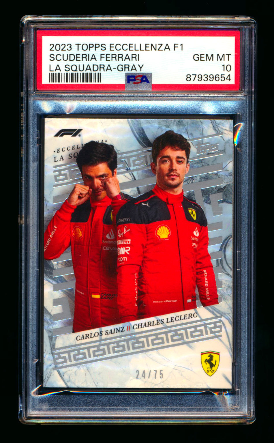 2023 Topps Eccellenza F1 La Squadra Scuderia Ferrari Charles Leclerc/Carlos Sainz Gray Parallel #24/75 PSA 10 ** (SOLD - $79.00 - 12/12/2024) **