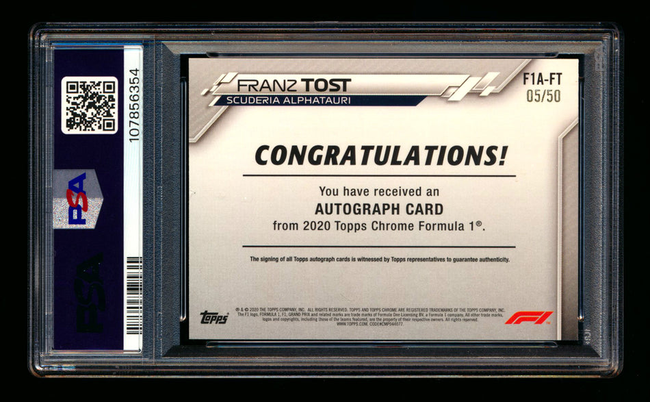 2020 Topps Chrome F1 #F1A-FT Franz Tost RC Gold Wave Refractor Autograph #05/50 PSA 7 ** (SOLD - $79.00 - 11/1/2025) **