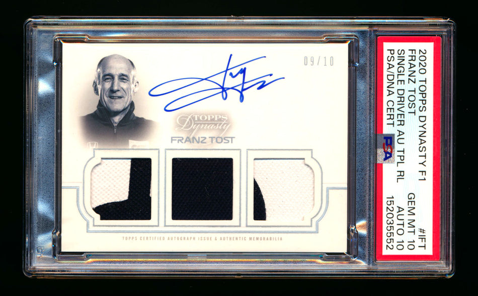 2020 Topps Dynasty F1 #TRA-IFT Franz Tost ROOKIE Triple Patch Autograph #09/10 PSA 10 Gem Mint DNA 10 - POP 1!
