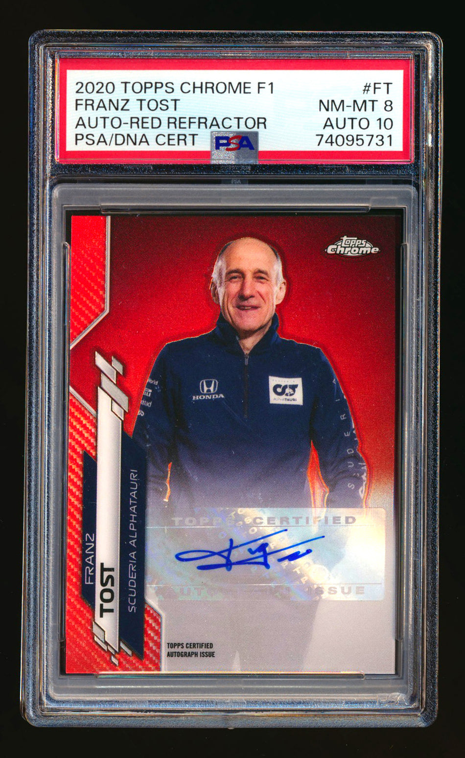 2020 Topps Chrome F1 #F1A-FT Franz Tost RC Red Refractor Autograph #1/5 PSA 8 DNA 10 ** (SOLD - $1,095.00 - 12/1/2024) **