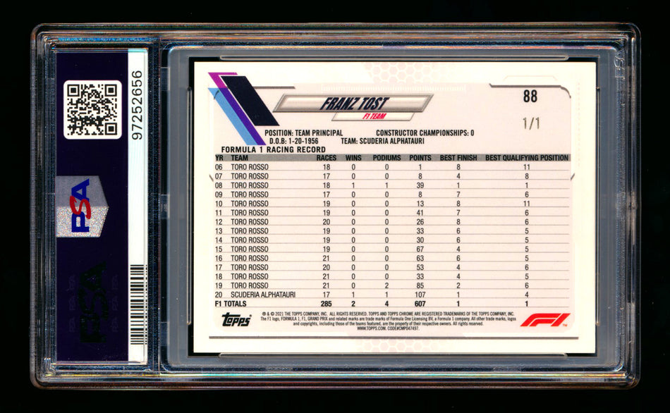 2021 Topps Chrome F1 #88 Franz Tost Black Raywave Refractor #1/1 PSA 9 - POP 1! ** (SOLD - $125.00 - 12/28/2024) **