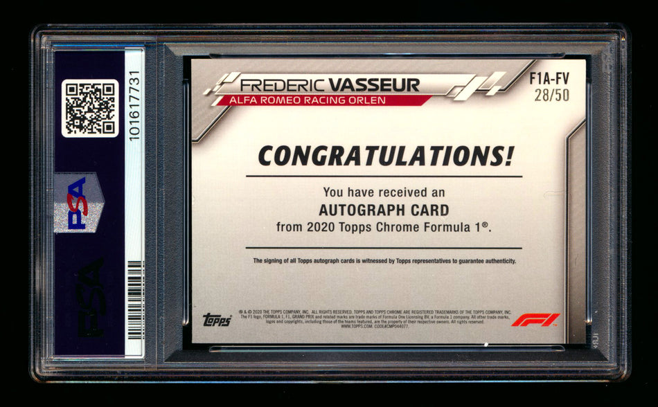 2020 Topps Chrome F1 #F1A-FV Frederic Vasseur RC Gold Wave Refractor Autograph #28/50 PSA 8 ** (SOLD - $249.00 - 11/1/2025) **