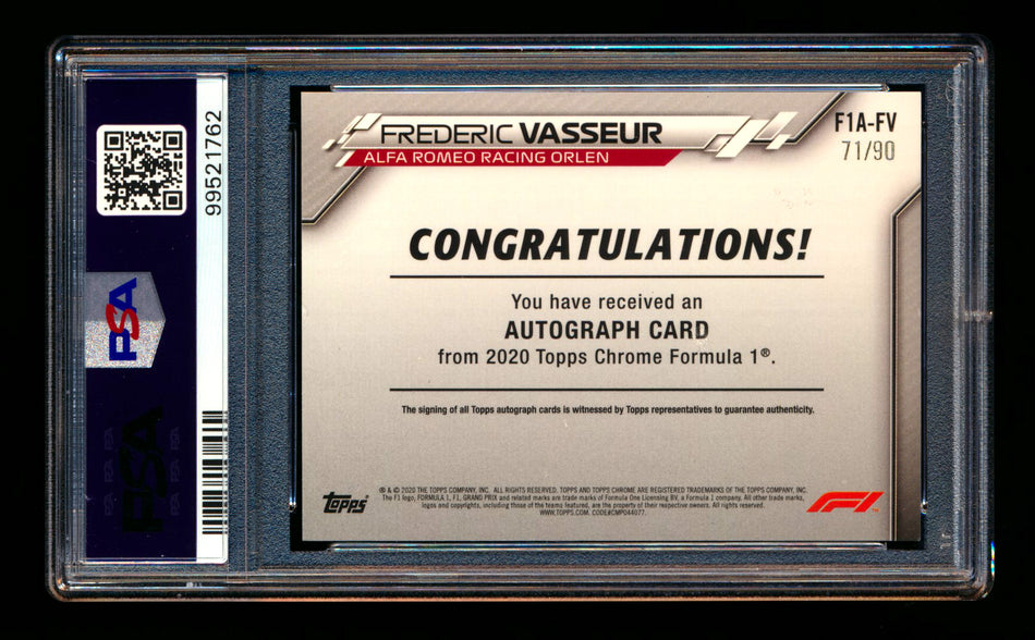 2020 Topps Chrome F1 #F1A-FV Frederic Vasseur RC Refractor Autograph #71/90 PSA 7 DNA 10