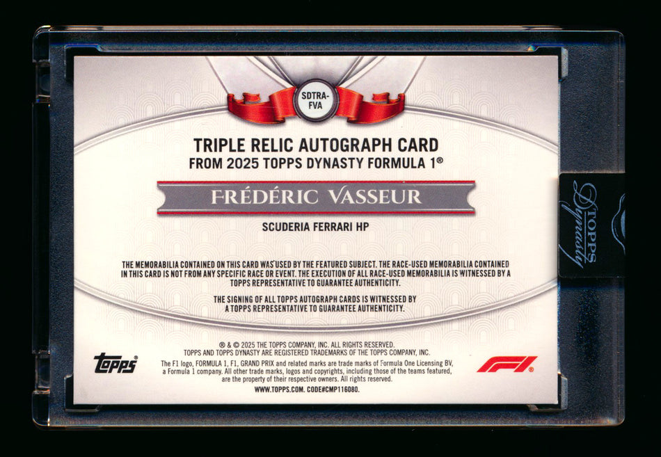 2025 Topps Dynasty F1 #SDTRA-FVA Frederic Vasseur Triple Patch Autograph #09/10 ** (SOLD - $195.00 - 12/24/2025) **