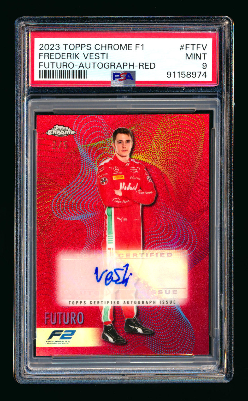 2023 Topps Chrome F1 Futuro #FT-FV Frederik Vesti RC Red Refractor Autograph #2/5 PSA 9