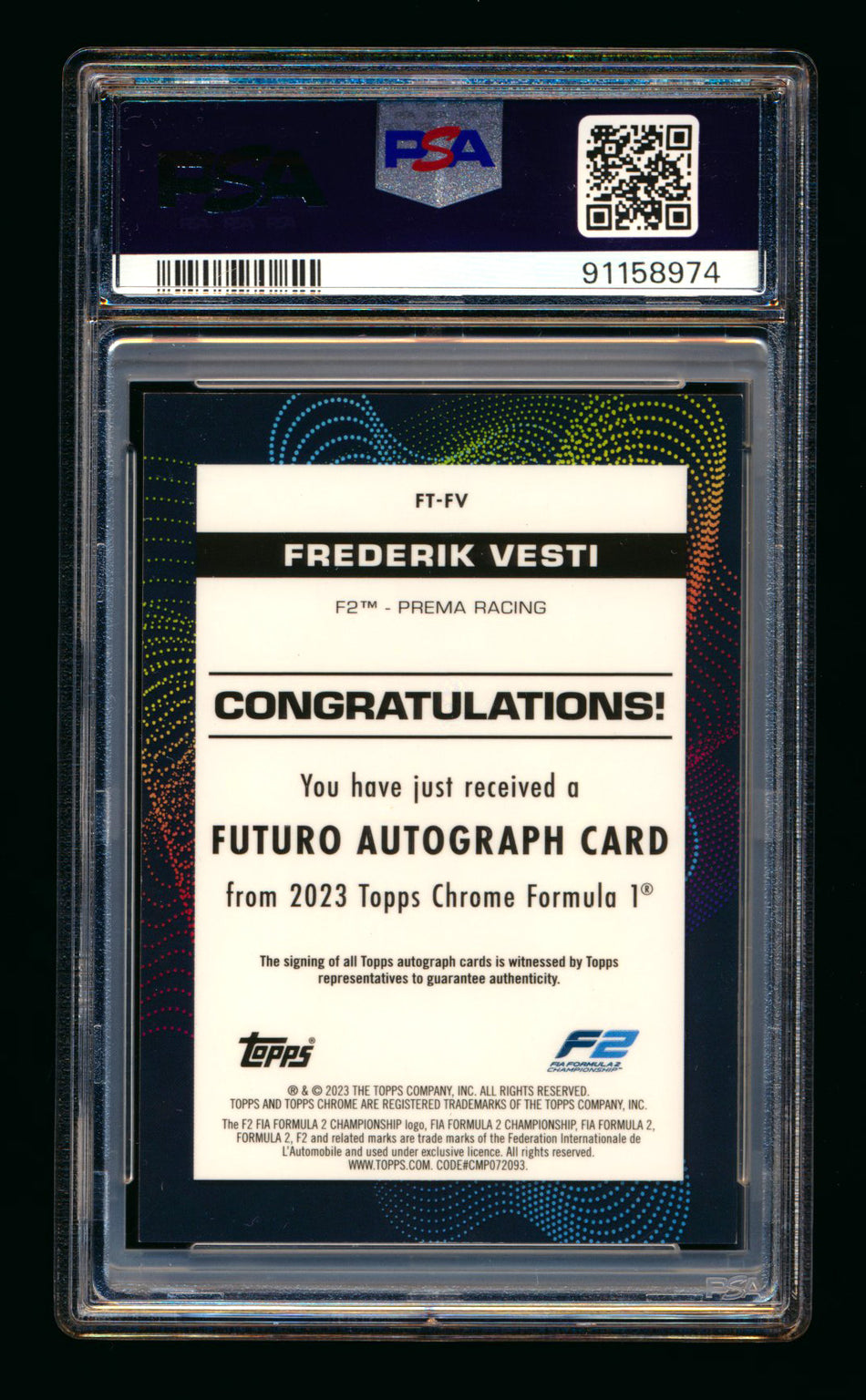 2023 Topps Chrome F1 Futuro #FT-FV Frederik Vesti RC Red Refractor Autograph #2/5 PSA 9
