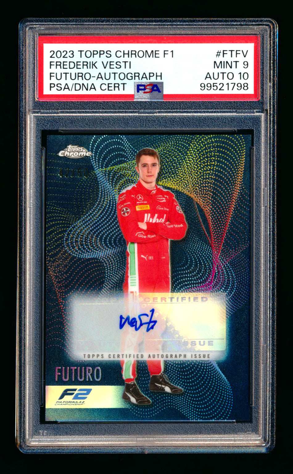 2023 Topps Chrome F1 #FT-FV Frederik Vesti RC Refractor Autograph #42/50 PSA 9 DNA 10