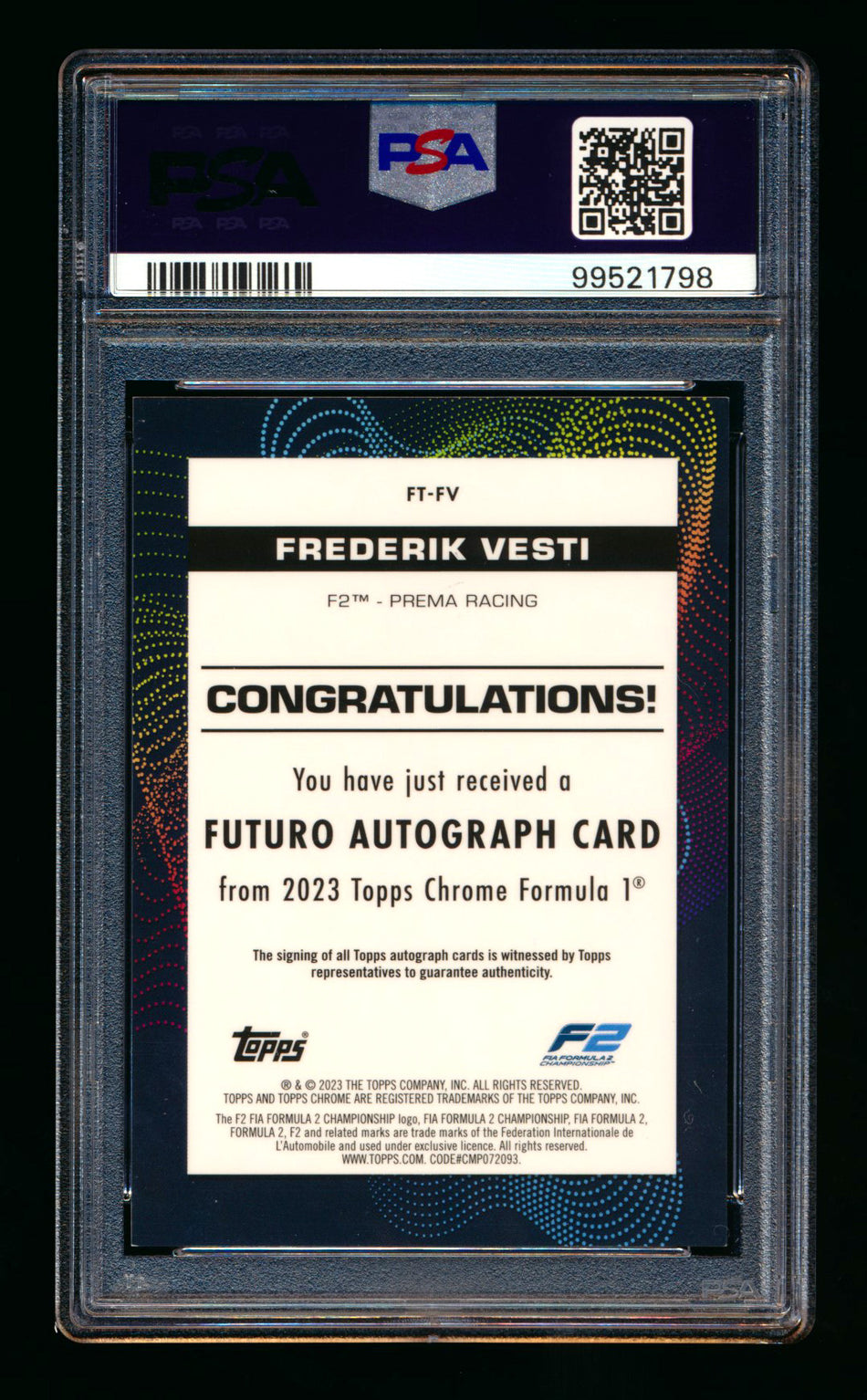 2023 Topps Chrome F1 #FT-FV Frederik Vesti RC Refractor Autograph #42/50 PSA 9 DNA 10