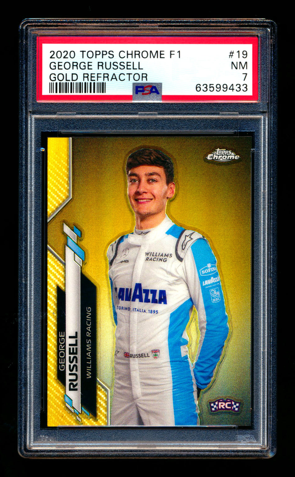 2020 Topps Chrome F1 #19 George Russell RC Gold Refractor Portrait #11/50 PSA 7