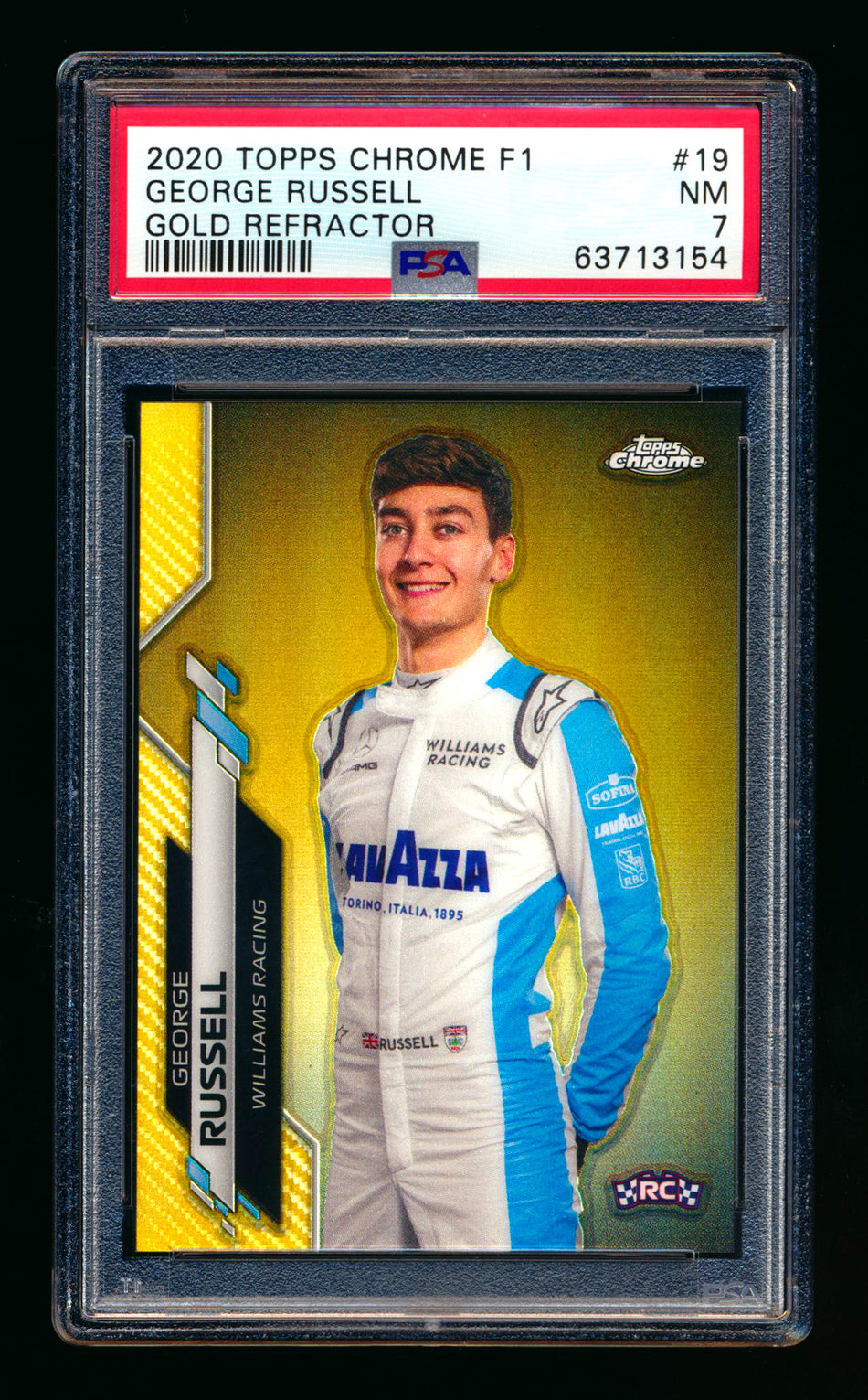 2020 Topps Chrome F1 #19 George Russell RC Gold Refractor Portrait #32/50 PSA 7