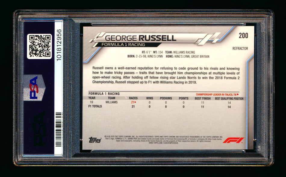 2020 Topps Chrome F1 #200 George Russell RC Refractor PSA 10