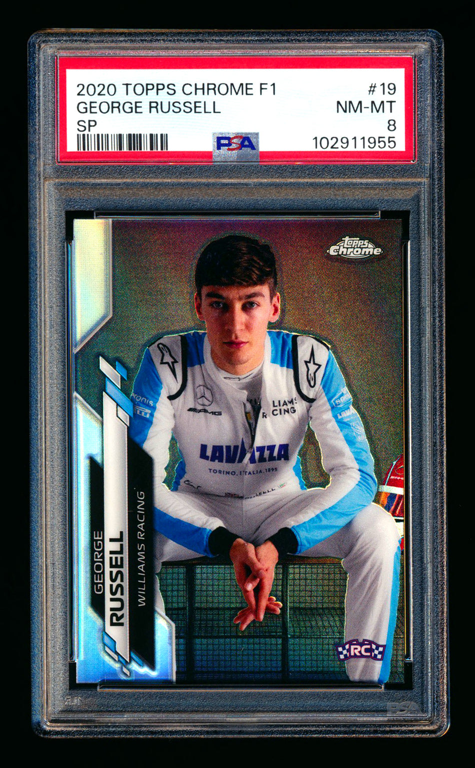 2020 Topps Chrome F1 #19 George Russell RC Refractor Image Variation SP PSA 8